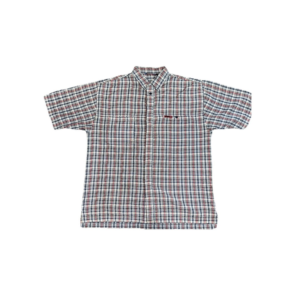 Vintage Y2K Mecca Ruffle Plaid‎ Button Up Shirt Size Large